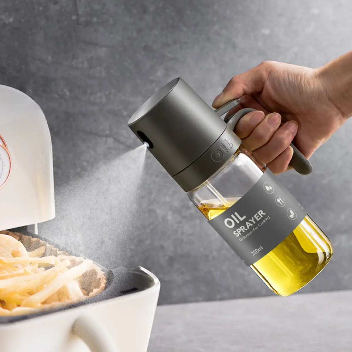 250ML Oil Sprayer, High Borosilicate Glass BPA Free Cooking Mister, Olive Oil Sprayer for Air Fryer, Salad, BBQ, Kitchen Gadget