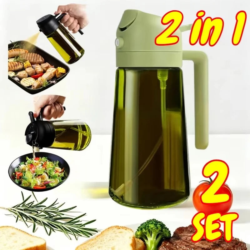 2-in-1 Oil Dispenser & Sprayer 500ML Leakproof Olive Oil Sprayer Bottle for Cooking Spray Airfryer BBQ Camping