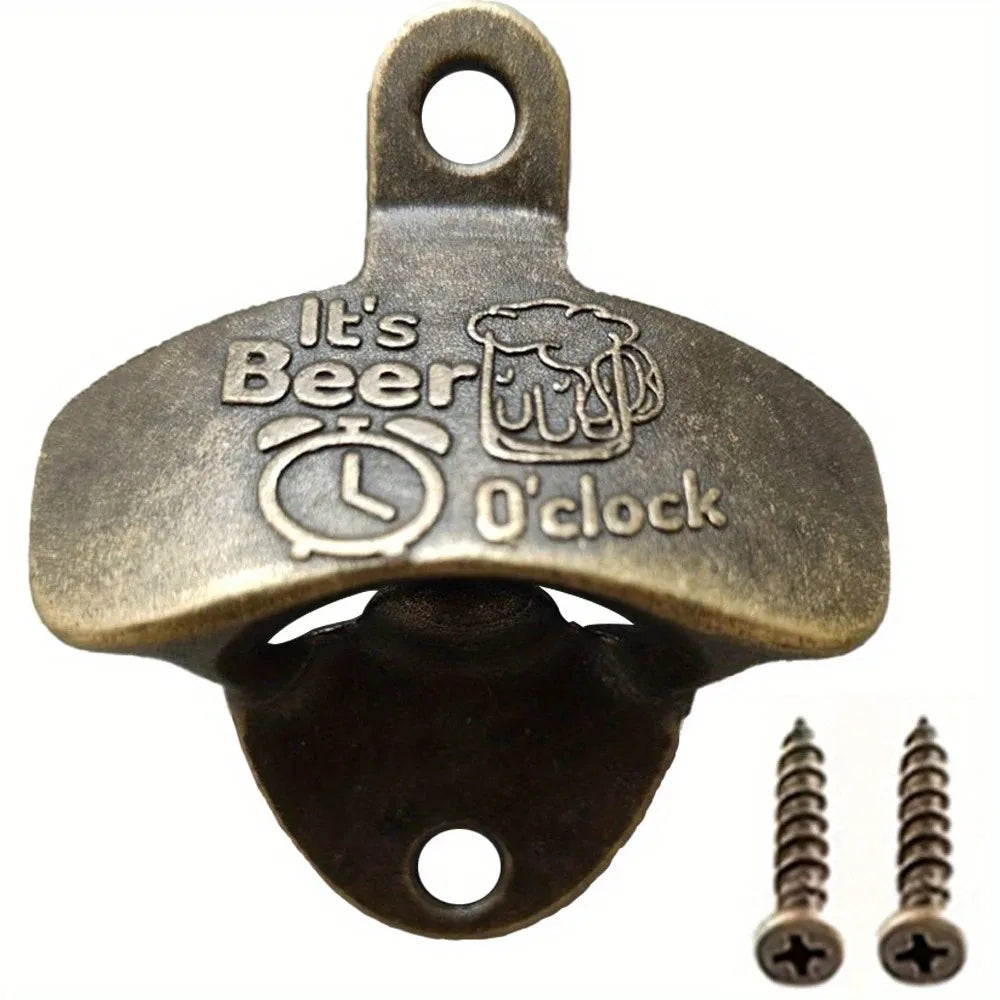 1pc It's Beer'O Clock Bottle Opener Wall Mounted with Screws Vintage Retro Beer Opener BBQ DIY Tools Bar Decor Kitchen Gadgets