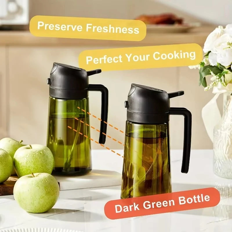 2-in-1 Oil Dispenser & Sprayer 500ML Leakproof Olive Oil Sprayer Bottle for Cooking Spray Airfryer BBQ Camping