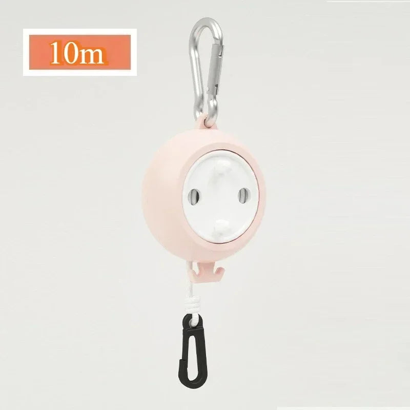 10M Retractable Portable Travel Camping Washing Line Rope Reel Clothesline Outdoor with Carabiner Hook Hiking Outdoor Gadgets