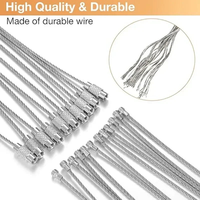 Metal Keychain Tag Ropes Stainless Steel Wire Cable Loop Screw Lock Gadget Ring Key Keyring Circle Camp Hanging Tool Hardware