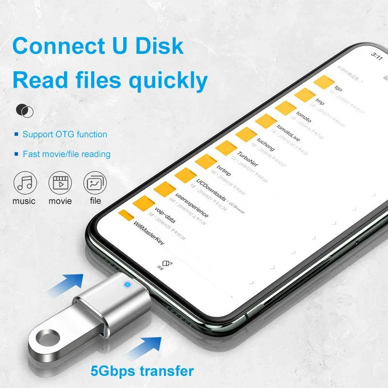 USB‑A to Type‑C Male Adapter USB3.0, OTG & Car Charging Supported Converter Fit for Laptops, Mobile Phones & USB‑C Gadgets