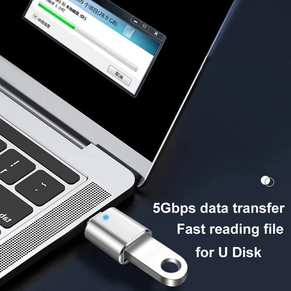 USB‑A to Type‑C Male Adapter USB3.0, OTG & Car Charging Supported Converter Fit for Laptops, Mobile Phones & USB‑C Gadgets