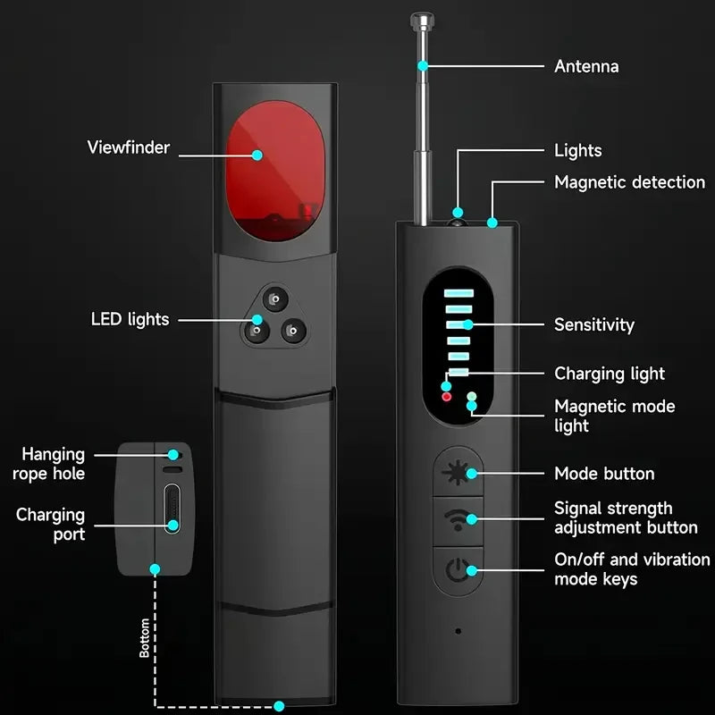 Hidden Camera Detector Anti-Spy Car GPS Tracker Listening Device Bug RF Wireless All Signal Scanner Gadget Security Protection