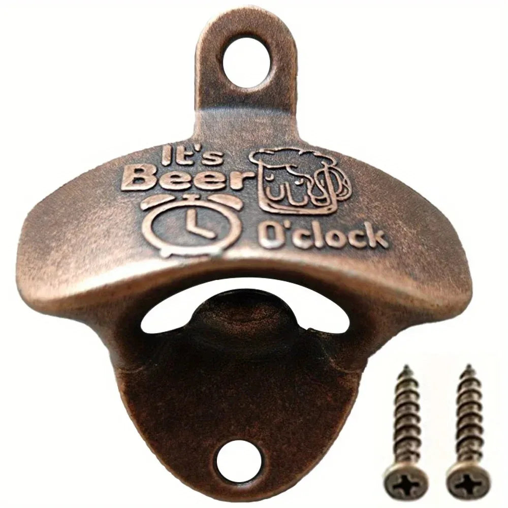 1pc It's Beer'O Clock Bottle Opener Wall Mounted with Screws Vintage Retro Beer Opener BBQ DIY Tools Bar Decor Kitchen Gadgets