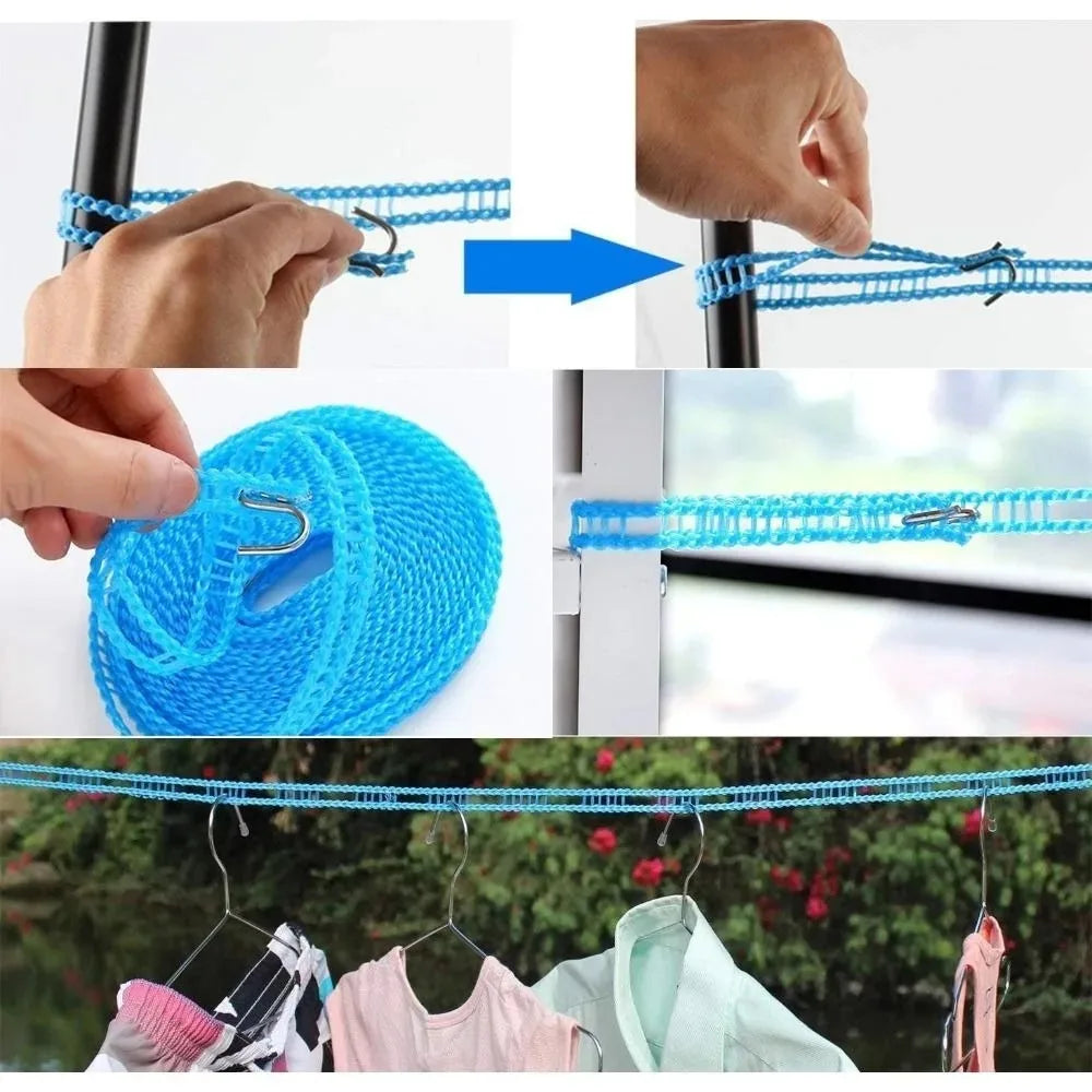 10M Retractable Portable Travel Camping Washing Line Rope Reel Clothesline Outdoor with Carabiner Hook Hiking Outdoor Gadgets