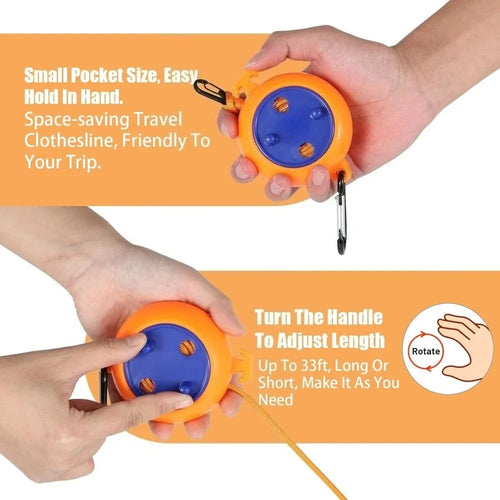 10M Retractable Portable Travel Camping Washing Line Rope Reel Clothesline Outdoor with Carabiner Hook Hiking Outdoor Gadgets