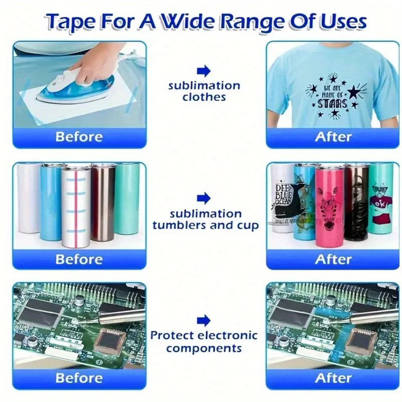 50m High Temperature, Heat Resistant Tape, Heat Transfer Tape for Heat Sublimation Non-Residual Adhesive Tape Gadget