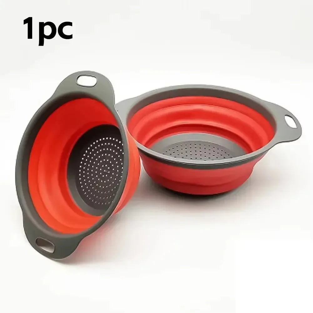 Silicone Vegetable and Fruit Cleaning and Drainage Basket  Cleaning Basket 1PCS Folding Water Filter Net Kitchen Gadgets