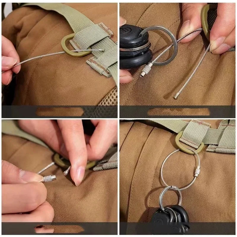 Metal Keychain Tag Ropes Stainless Steel Wire Cable Loop Screw Lock Gadget Ring Key Keyring Circle Camp Hanging Tool Hardware