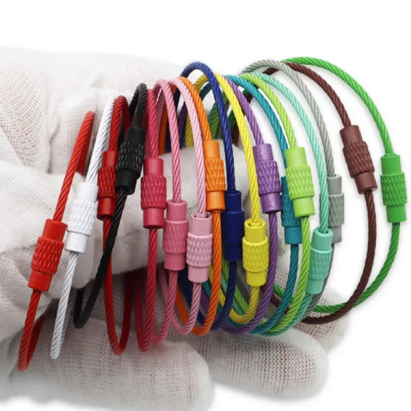 10-100pcs Stainless Steel Wire Keychain Ring Key Keyring Circle Rope Cable Loop Outdoor Camp Luggage Tag Screw Lock Gadget