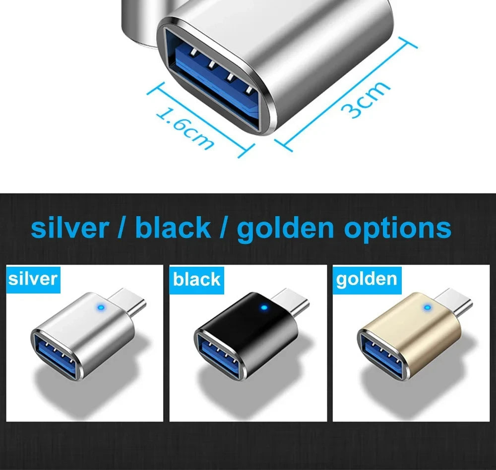 USB‑A to Type‑C Male Adapter USB3.0, OTG & Car Charging Supported Converter Fit for Laptops, Mobile Phones & USB‑C Gadgets