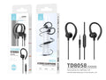 Techancy Auriculares stereo 3.5MM TD8058 cabo 1.2M com microfone confortavel som alta fidelidade Preto